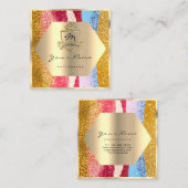Beruflich Makeup Geometry Royal Monogram Gold Quadratische Visitenkarte (Vorne/Hinten)