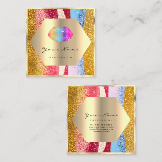 Beruflich Makeup Gold Glitzer Regenbogen Lippen Ki Quadratische Visitenkarte (Vorne/Hinten)
