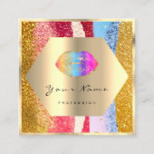 Beruflich Makeup Gold Glitzer Regenbogen Lippen Ki Quadratische Visitenkarte (Vorderseite)