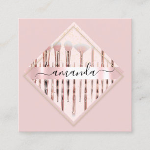 Beruflich Makeup-Künstler-Logo-Pinsel Rose Rahmen Quadratische Visitenkarte