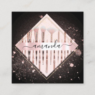 Beruflich Makeup-Künstler-Logo-Pinsel Rose Schwar Quadratische Visitenkarte