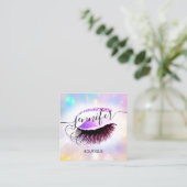 Beruflich Makeup Lash QR Code Holografisches Rosa Quadratische Visitenkarte (Stehend Vorderseite)