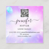 Beruflich Makeup Lash QR Code Holographic Pinky Quadratische Visitenkarte (Rückseite)