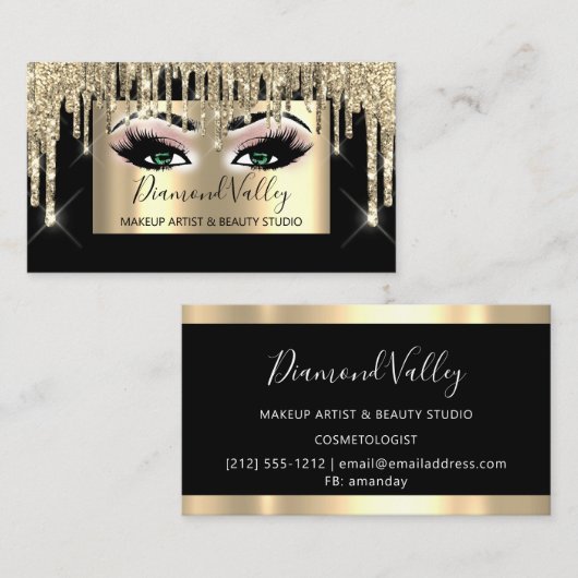 Beruflich Makeup Lashes Glitzer Gold Green Eyes Visitenkarte (Vorne/Hinten)