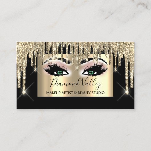 Beruflich Makeup Lashes Glitzer Gold Green Eyes Visitenkarte (Vorderseite)