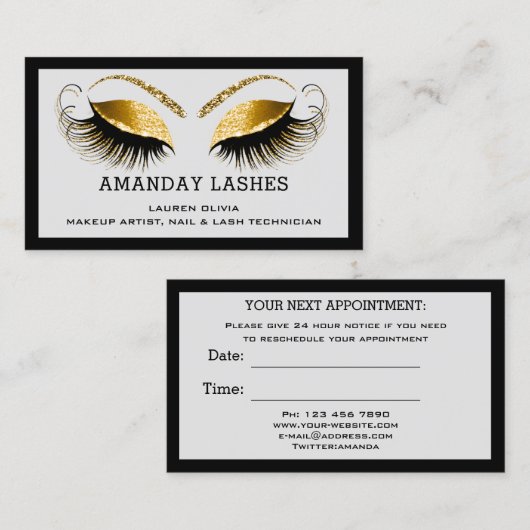 Beruflich Makeup Terminierungskarte Grau Schwarz Visitenkarte (Vorne/Hinten)