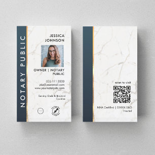 Beruflich Marble Blue & Gold Notary Foto QR Visitenkarte