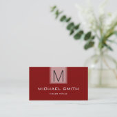 Beruflich Maroon Solid Color Monogram Visitenkarte (Stehend Vorderseite)