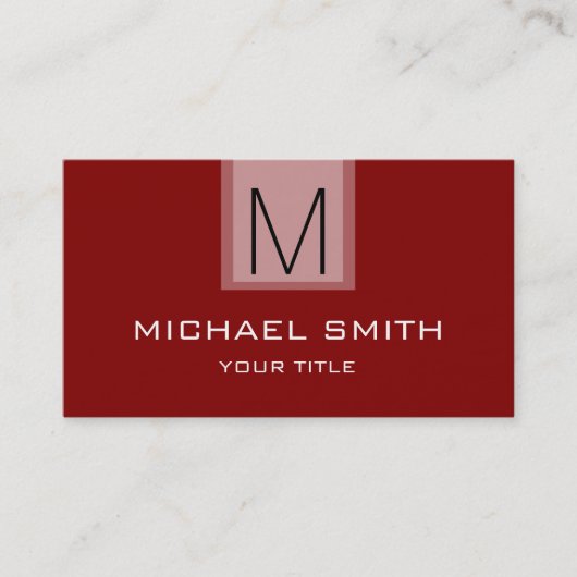 Beruflich Maroon Solid Color Monogram Visitenkarte (Vorderseite)