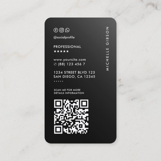 Beruflich Minimal Black Ombre Einfach Visitenkarte (Rückseite)