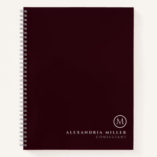 Beruflich-Minimal-Monogramm | Burgund & Grau Notizblock (Vorderseite)