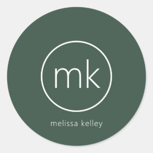 Beruflich-Minimal-Monogramm-Erstwaldgrün Runder Aufkleber