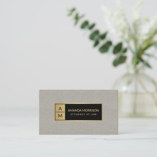 Beruflich-Minimal-Monogramm-Gold/Tan-Linen Visitenkarte (Stehend Vorderseite)