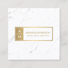 Beruflich-Minimal-Monogramm-Gold/Weißmarmor Quadratische Visitenkarte