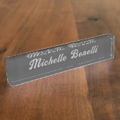 Beruflich Minimalistisch Grau Moderne Kalligraphie Namensplakette (Seite)