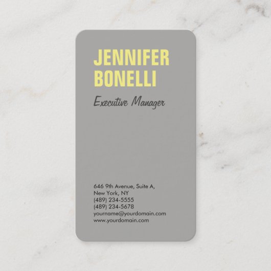 Beruflich-minimalistisch-modern fett-grau-gelb visitenkarte (Vorderseite)