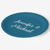 Beruflich-minimalistisch-ozeanblau-kalligraphisch Pappteller (Schrägansicht)