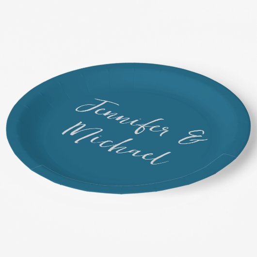 Beruflich-minimalistisch-ozeanblau-kalligraphisch Pappteller (Schrägansicht)