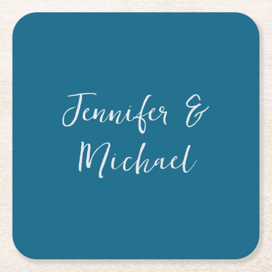 Beruflich-minimalistisch-ozeanblau-kalligraphisch Rechteckiger Pappuntersetzer (Vorderseite)