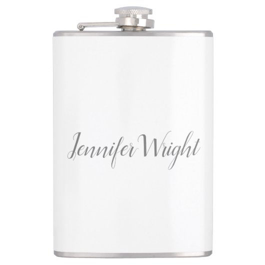 Beruflich minimalistische Handschrift grau weiß Flachmann (Vorderseite)