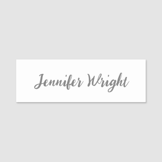 Beruflich minimalistische Handschrift grau weiß Namensschild (Vorderseite)