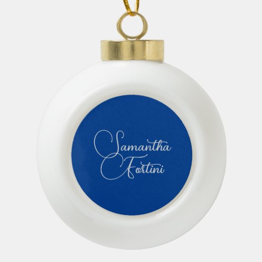 Beruflich minimalistischer Handschriftname blau Keramik Kugel-Ornament (Vorderseite)