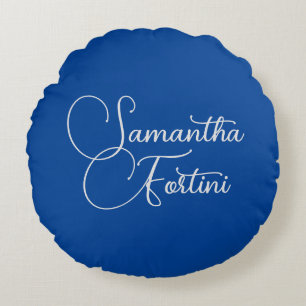 Beruflich minimalistischer Handschriftname blau Rundes Kissen