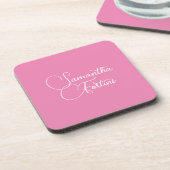 Beruflich minimalistischer Handschriftname pink Getränkeuntersetzer (Linke Seite)
