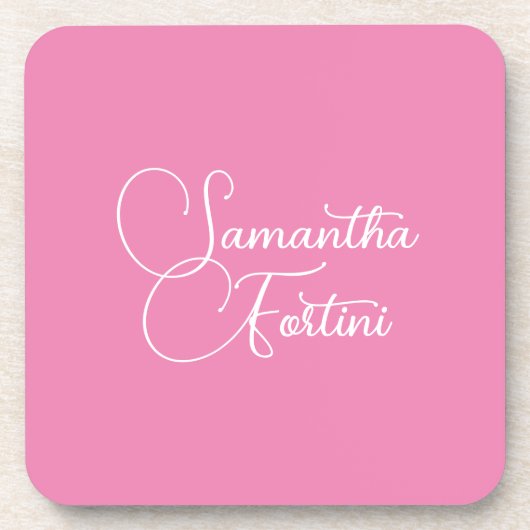 Beruflich minimalistischer Handschriftname pink Getränkeuntersetzer (Vorderseite)