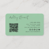 Beruflich Mint Green Qr Code Minimales Skript Visitenkarte (Vorderseite)