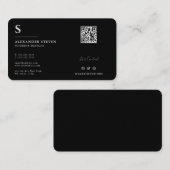 Beruflich Mit Monogramm Mini QR Black Visitenkarte (Vorne/Hinten)