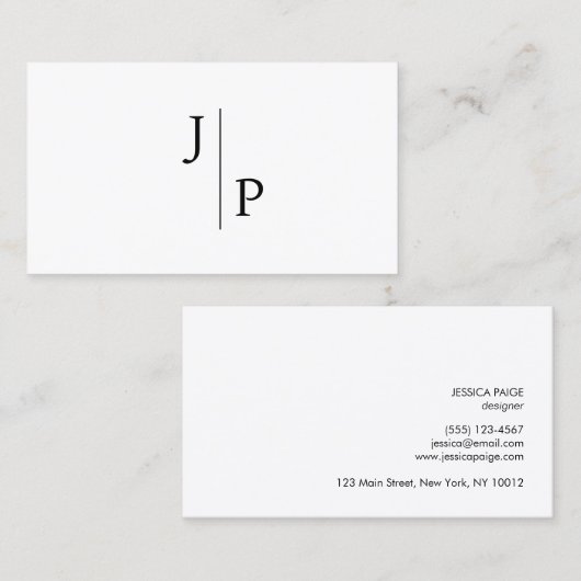 Beruflich-Modern-Einfach-Monogramm-Weiß Visitenkarte (Vorne/Hinten)