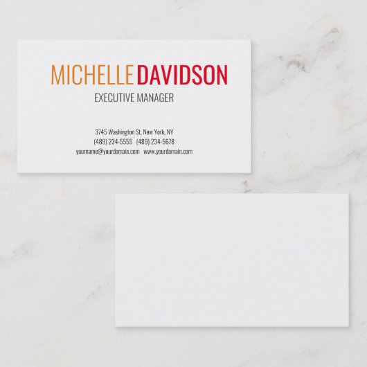 Beruflich Modern Orange Red White Minimalistisch Visitenkarte (Vorne/Hinten)