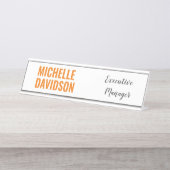 Beruflich Modern Orange White Minimalistisch Schli Schreibtischnamensplakette (Vorderseite )