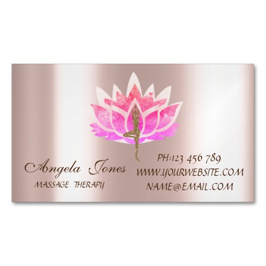 Beruflich Modern Pink Lotus Blume Yoga Girl Magnetische Visitenkarte (Vorderseite)