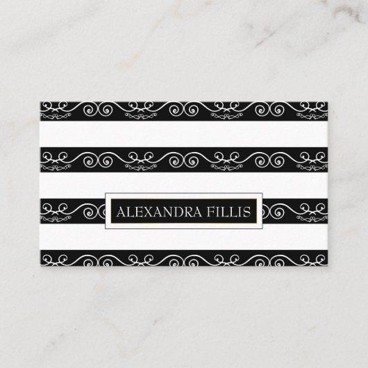 Beruflich Modern Schwarz-weiß gestreift Visitenkarte (Vorderseite)