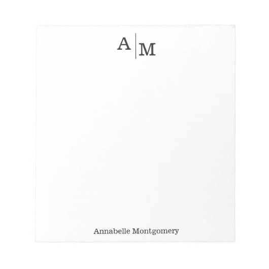 Beruflich Modern Simple Monogram Initial Name Notizblock (Vorderseite)