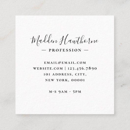 Beruflich Modern Simple Script Monogram Initial Quadratische Visitenkarte (Rückseite)