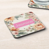 Beruflich Moderne Minimalistische Rose Blumenname Getränkeuntersetzer (Linke Seite)