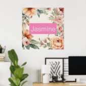 Beruflich Moderne Minimalistische Rose Blumenname Poster (Heimbüro)