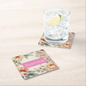 Beruflich Moderne Minimalistische Rose Blumenname Rechteckiger Pappuntersetzer (Vor Ort)