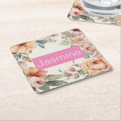 Beruflich Moderne Minimalistische Rose Blumenname Rechteckiger Pappuntersetzer (angewinkelt)