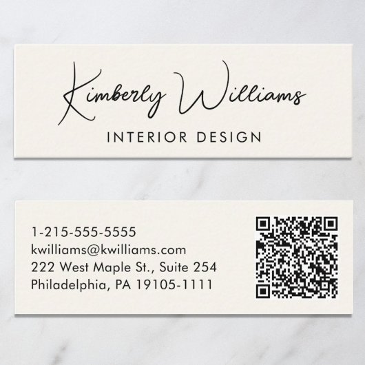 Beruflich-moderne Script QR Code Cream Mini Visitenkarte