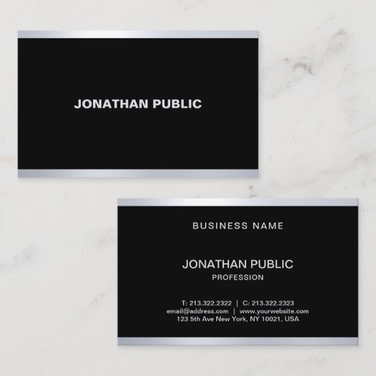 Beruflich Moderner Glamour Schwarzes Silber Elegan Visitenkarte (Vorne/Hinten)