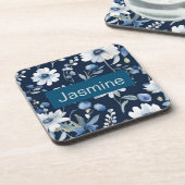 Beruflich Moderner Minimalistischer Blauer Blumenn Getränkeuntersetzer (Linke Seite)