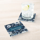 Beruflich Moderner Minimalistischer Blauer Blumenn Glasuntersetzer (Schrägansicht)