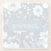 Beruflich Moderner Minimalistischer Blauer Blumenn Glasuntersetzer (Rückseite)