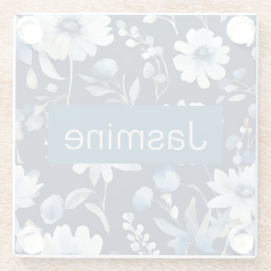 Beruflich Moderner Minimalistischer Blauer Blumenn Glasuntersetzer (Rückseite)