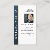 Beruflich Modernes Blue & Gold Foto Notar Visitenkarte (Vorderseite)