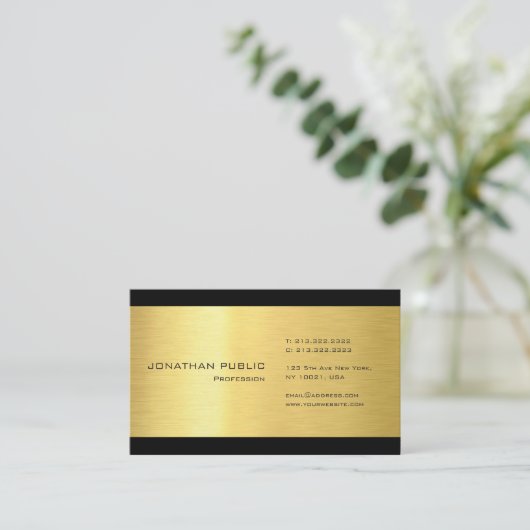 Beruflich Modernes, elegantes Schlichtes Gold Schw Visitenkarte (Stehend Vorderseite)